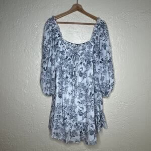 Hunter & Brown Women's Blue Fleur de Etoile Smocked Empire Mini Dress Size XL